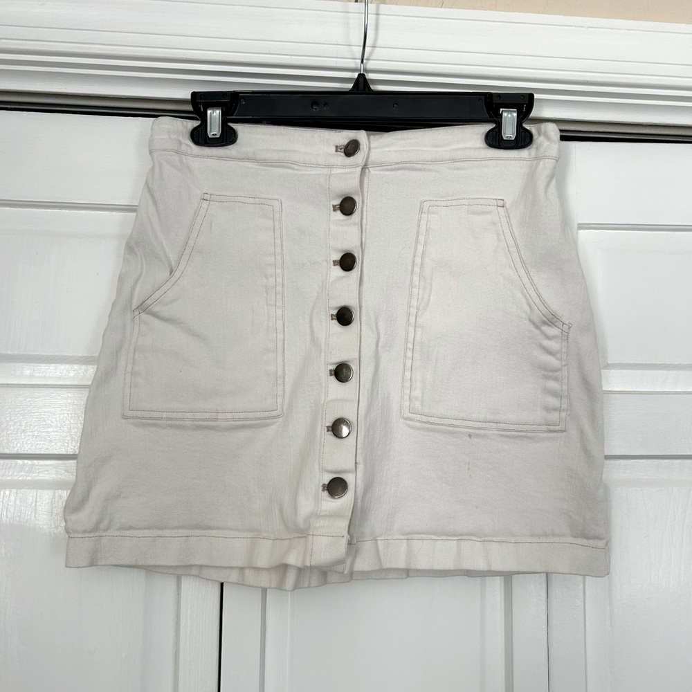 South Moon Under White Denim Button Up Skirt